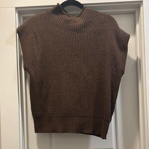 Brown Ribbed Knit Sleeveless Sweater